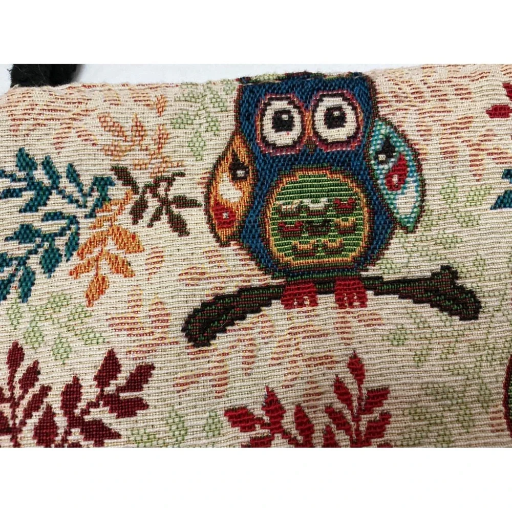 Vintage Owl Tapestry Tote Bag Boho Striped Woven Handbag Small
